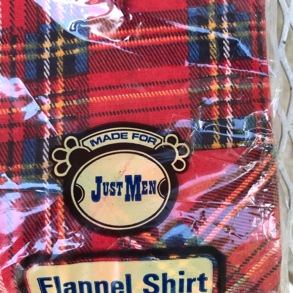 Mens vintage flannel shirt large plaid red blue gold 1970s new old stock - Picture 3 of 6